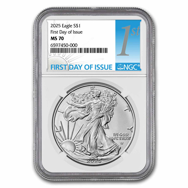 2025 (W) American Silver Eagle 1 oz Silver Coin MS-70 (First Day of Issue) $1 NGC MS70