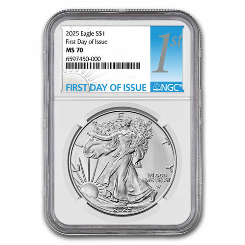 2025 (W) American Silver Eagle 1 oz Silver Coin MS-70 (First Day of Issue) $1 NGC MS70